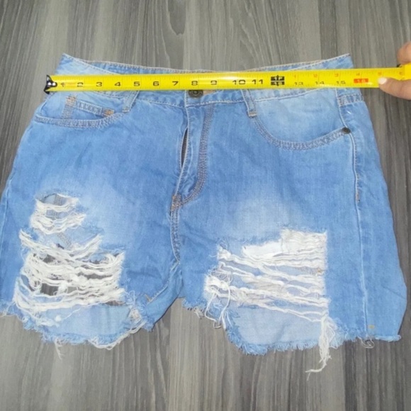 Machine Pour Neuf Mode Cut-Off Denim Jean Shorts Frayed Distressed Sz Medium. - Picture 3 of 12